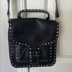 Black Studded Leather Crossbody Bag
